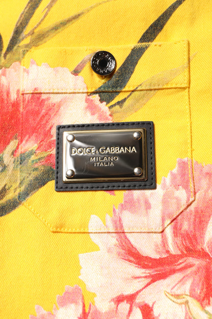 Chemise casual à boutons pour homme, jaune à motifs floraux, Dolce & Gabbana