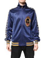Pull bomber pour homme Dolce &amp; Gabbana en nylon bleu avec patch logo.