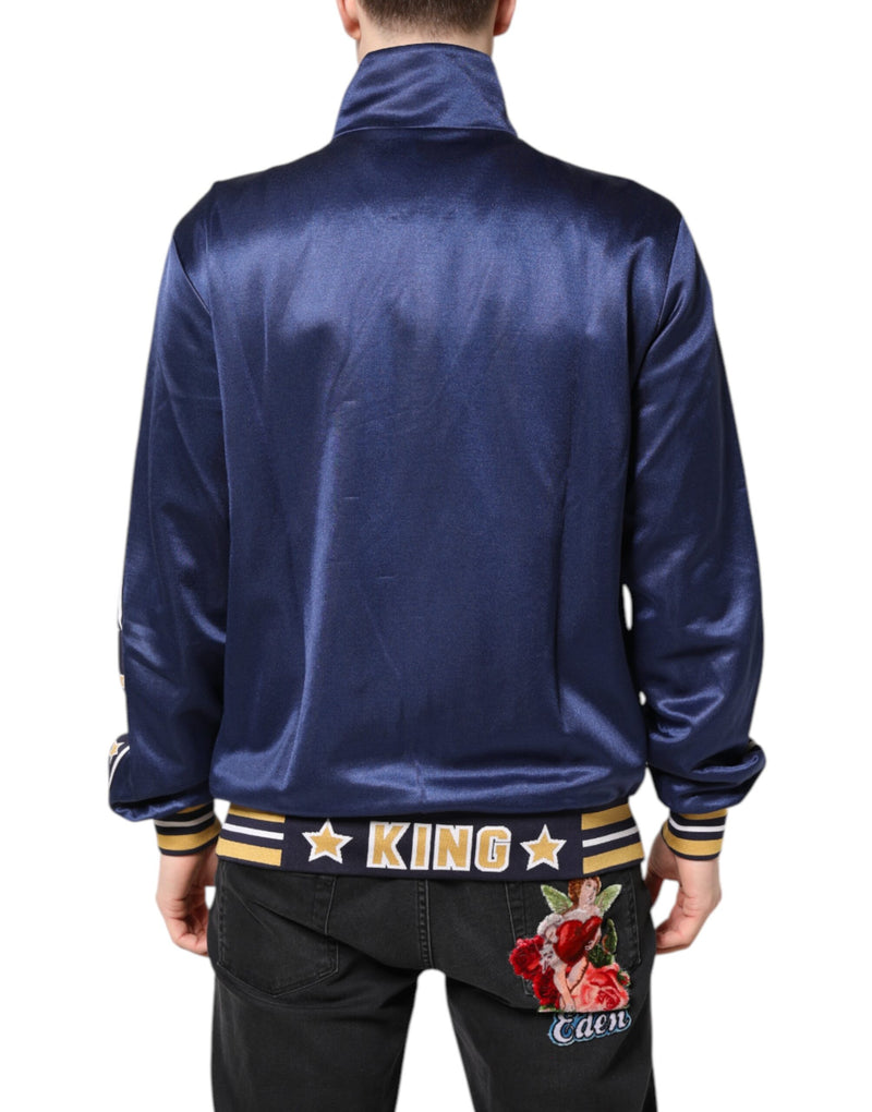 Dolce &amp; Gabbana Blauwe Nylon Bomber Sweater met Logo Patch voor Heren
