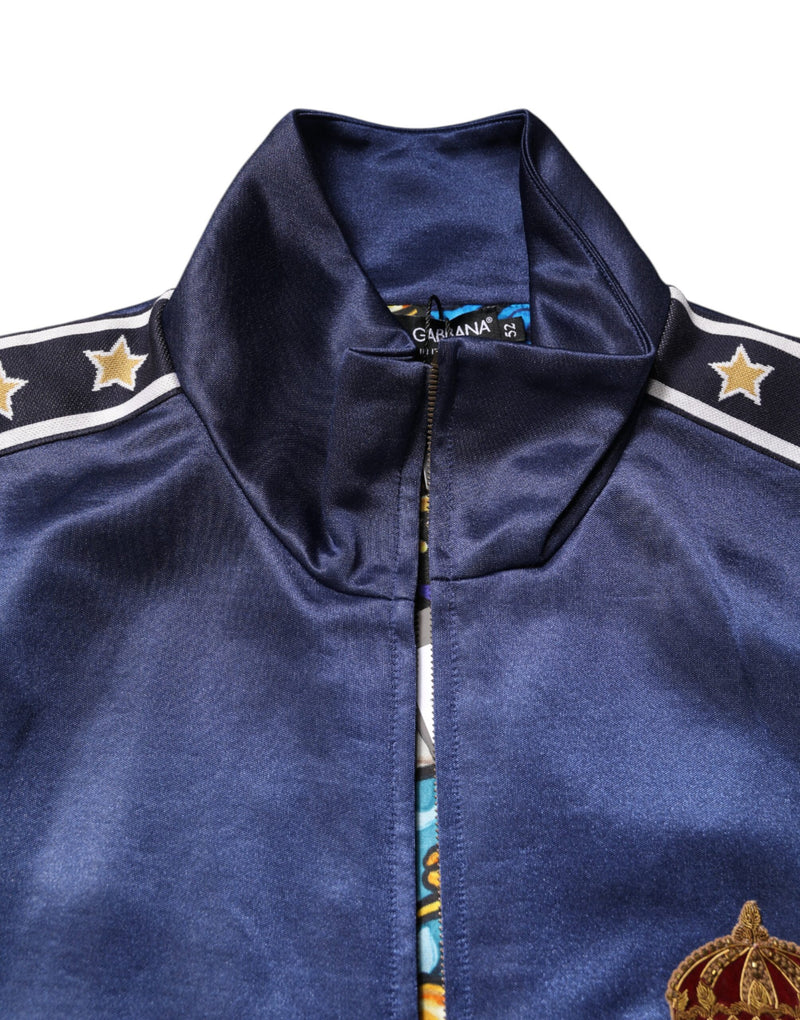 Dolce &amp; Gabbana Blauwe Nylon Bomber Sweater met Logo Patch voor Heren