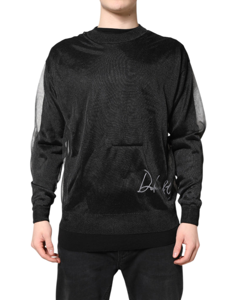 Dolce &amp; Gabbana Zwarte Gehaakte Crewneck Pullevertrui met Logo