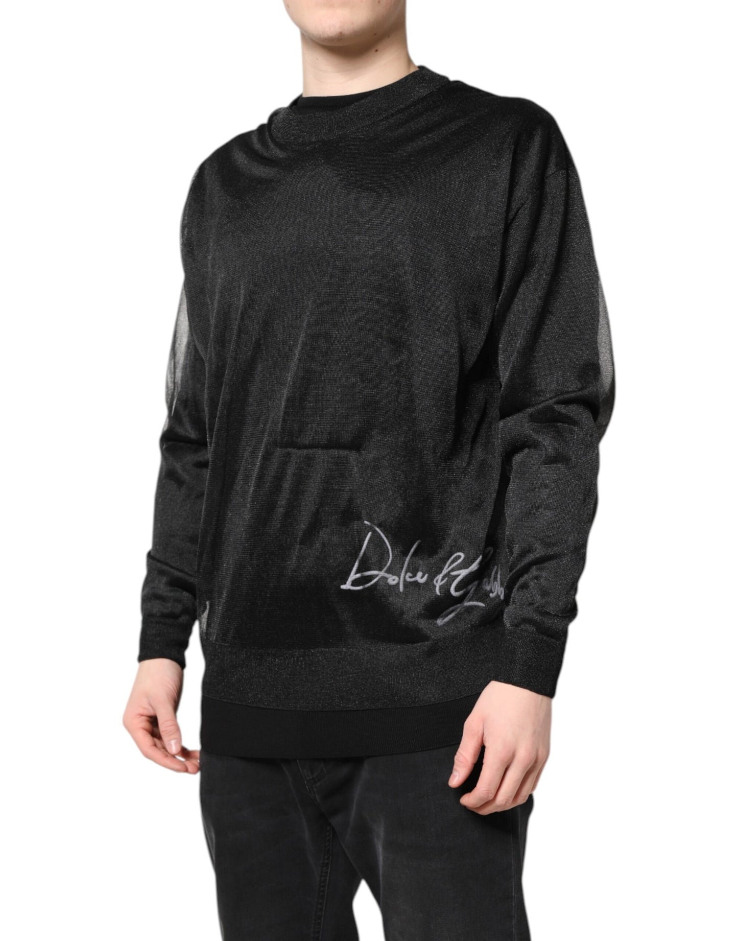 Dolce & Gabbana Black Logo Knitted Crewneck Pullover Sweater