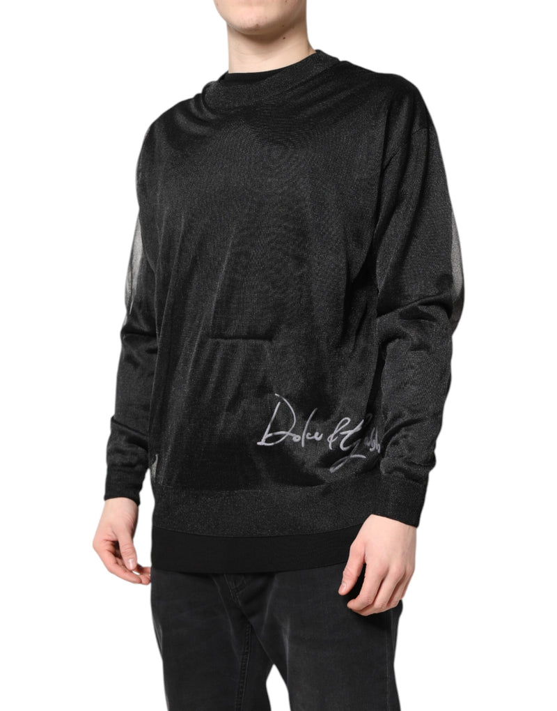 Dolce &amp; Gabbana Zwarte Gehaakte Crewneck Pullevertrui met Logo