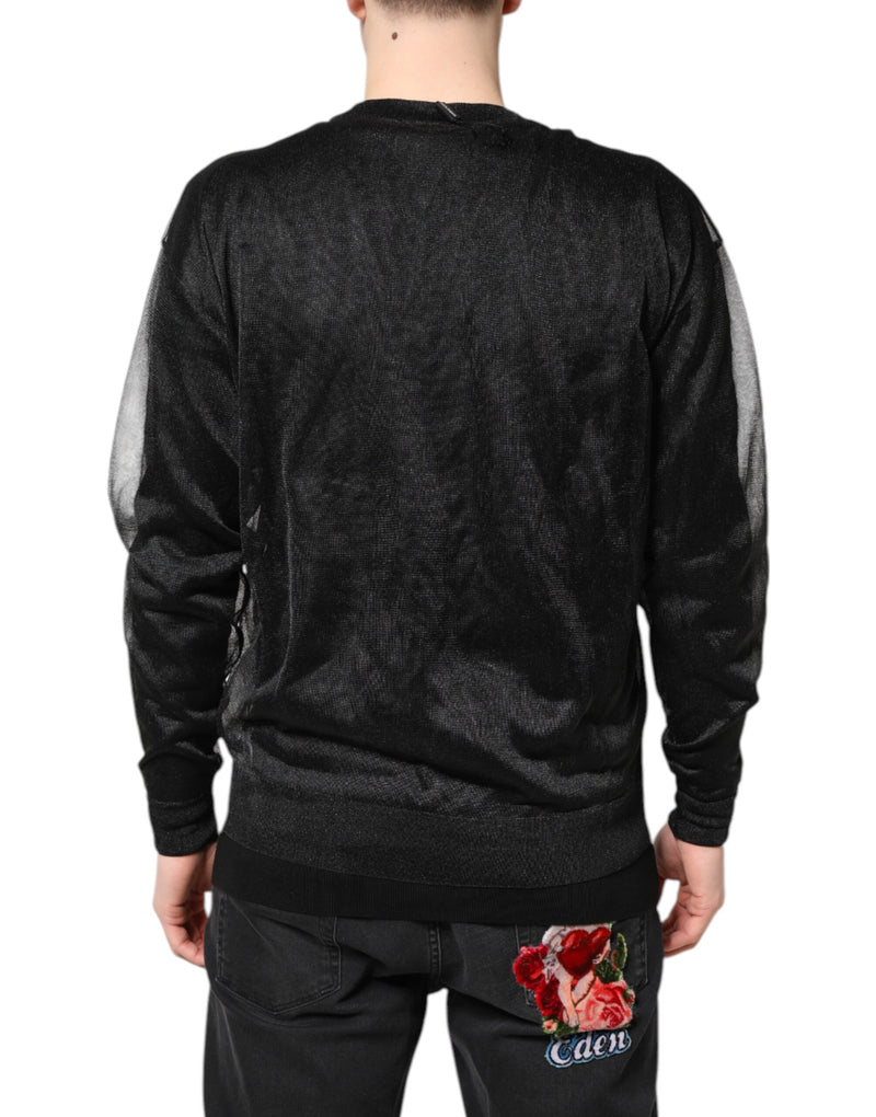 Dolce &amp; Gabbana Zwarte Gehaakte Crewneck Pullevertrui met Logo