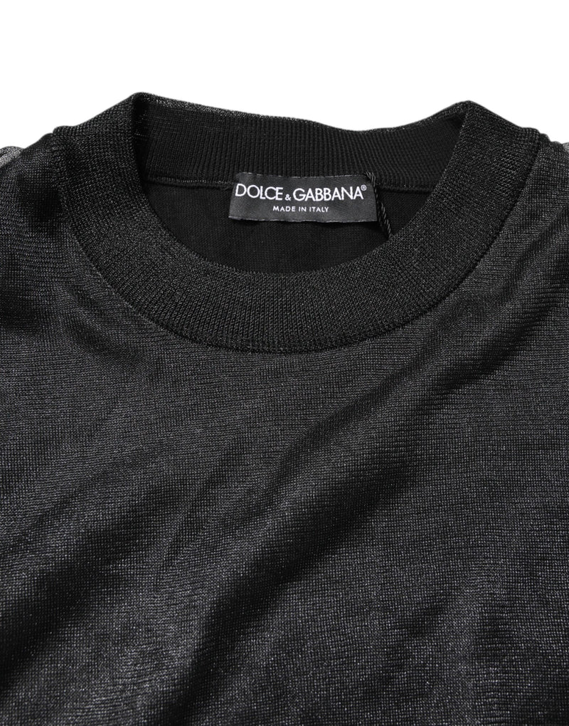 Dolce &amp; Gabbana Zwarte Gehaakte Crewneck Pullevertrui met Logo