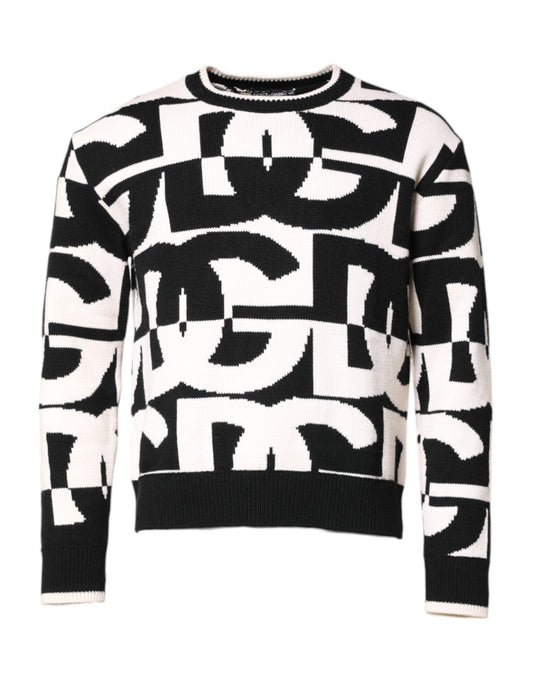Dolce & Gabbana Black White Knit Logo Print Pullover Sweater