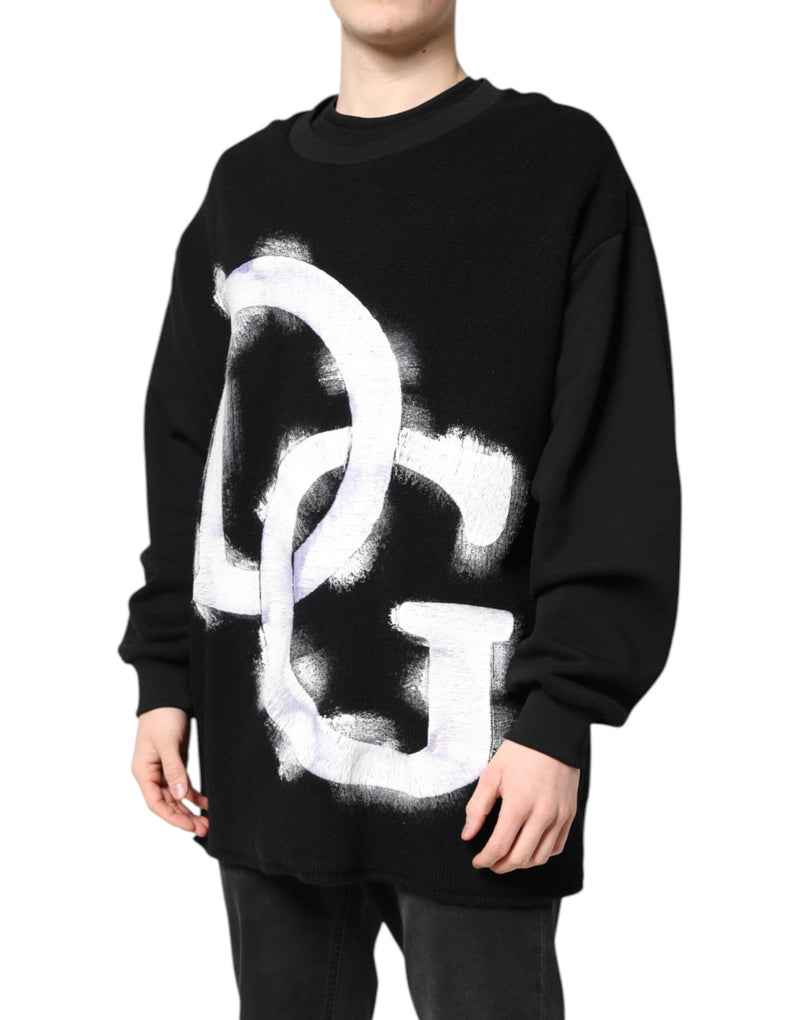 Pull en coton noir à imprimé logo pour homme de Dolce &amp; Gabbana