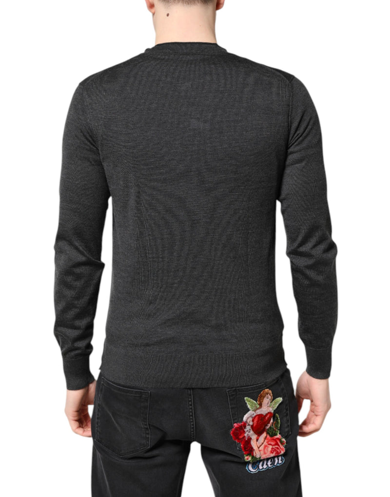 Dolce &amp; Gabbana grijze gebreide herenpullover met borduursel