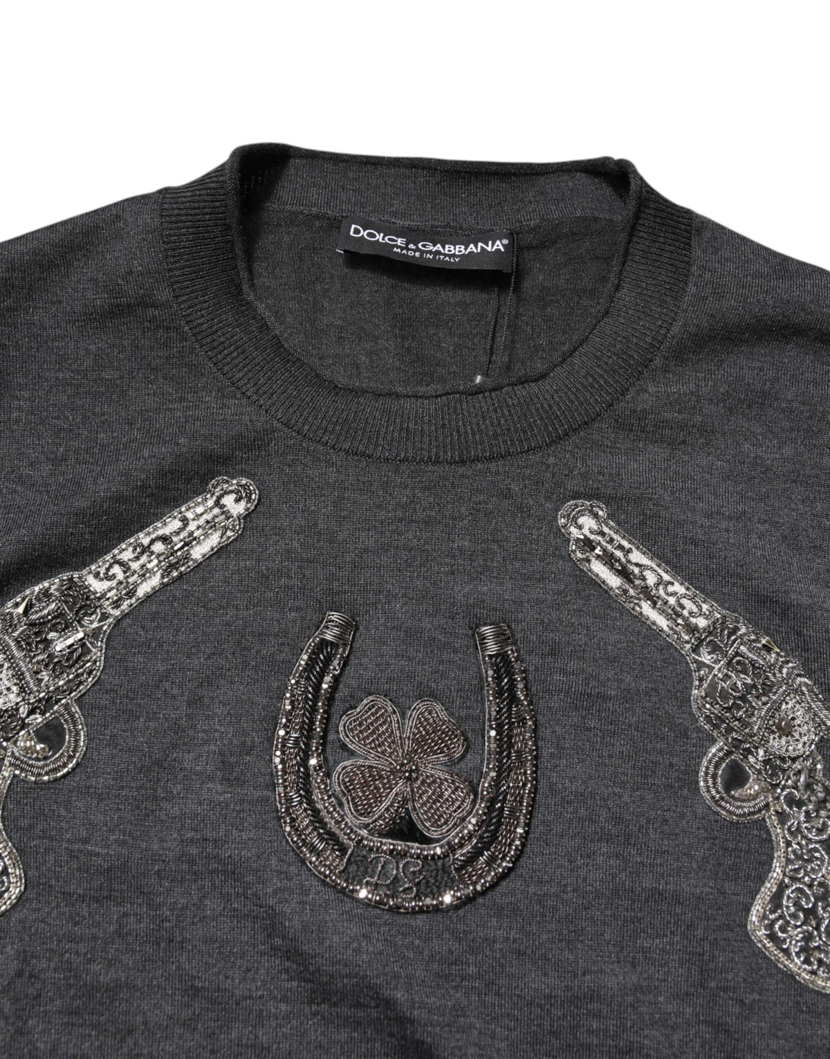 Pull en tricot gris brodé pour homme de Dolce &amp; Gabbana