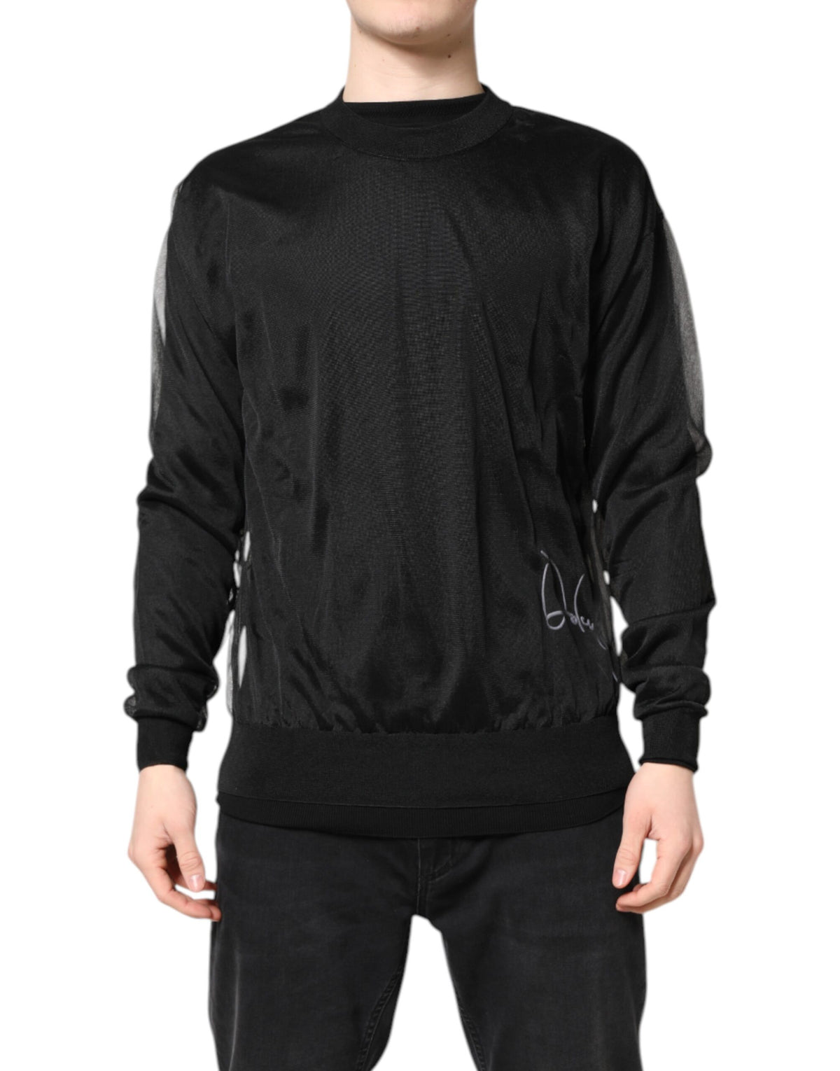 Pull en tricot à col rond noir avec logo Dolce &amp; Gabbana