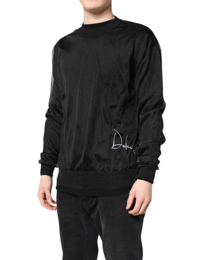 Dolce & Gabbana Zwarte Gehaakte Crewneck Pullevertrui met Logo
