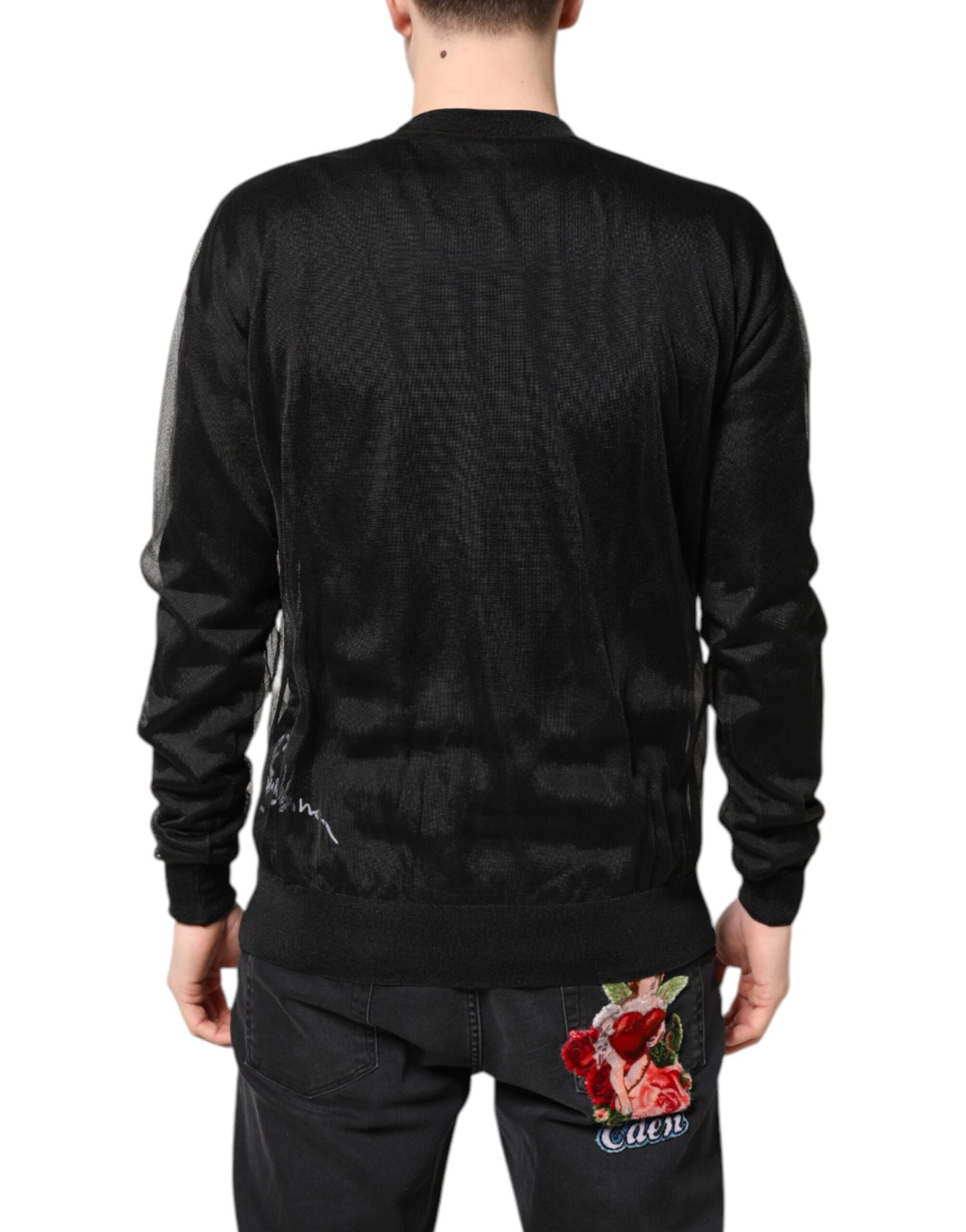 Dolce & Gabbana Zwarte Gehaakte Crewneck Pullevertrui met Logo
