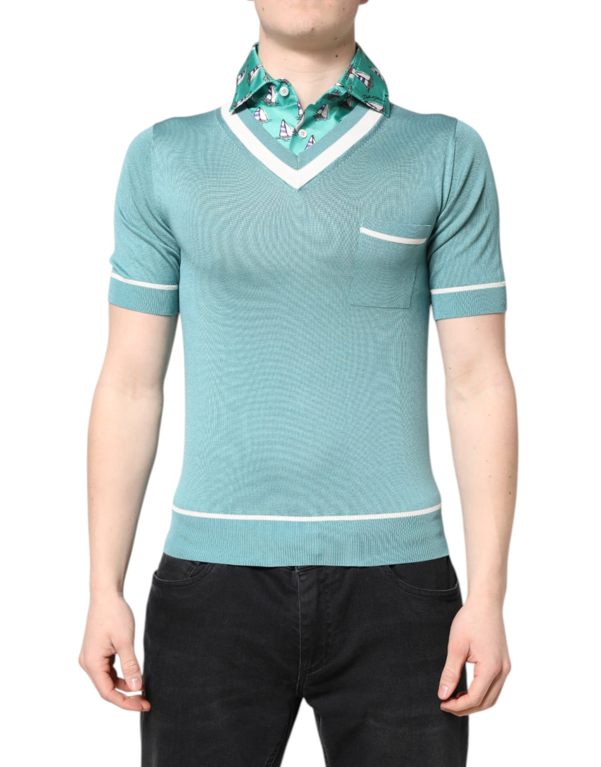 T-shirt à manches courtes à col rond vert imprimé de Dolce &amp; Gabbana