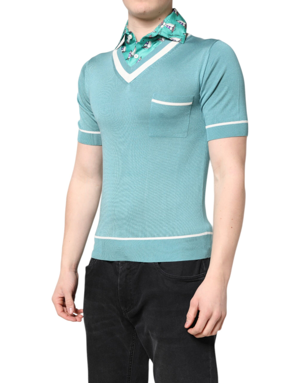 T-shirt à manches courtes à col rond vert imprimé de Dolce &amp; Gabbana