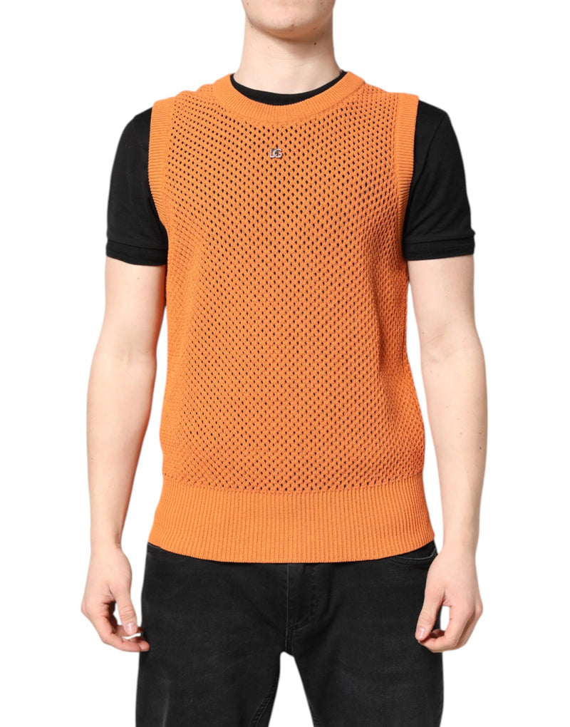 T-shirt orange en cachemire à col rond et sans manches de Dolce &amp; Gabbana