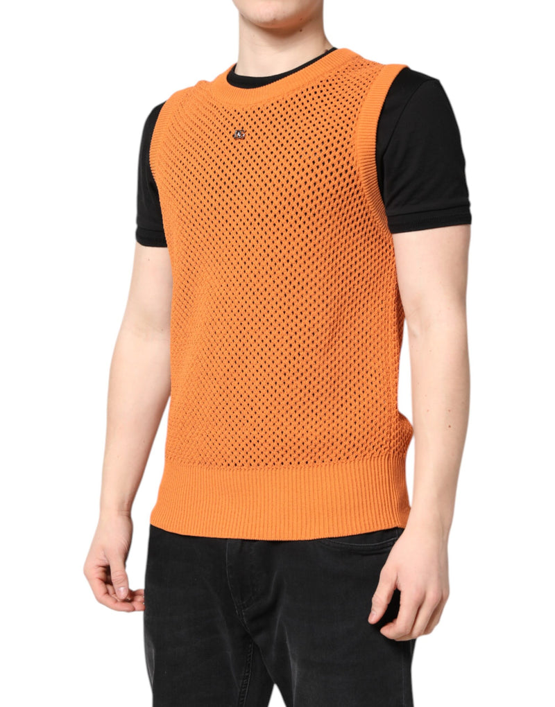 T-shirt orange en cachemire à col rond et sans manches de Dolce &amp; Gabbana