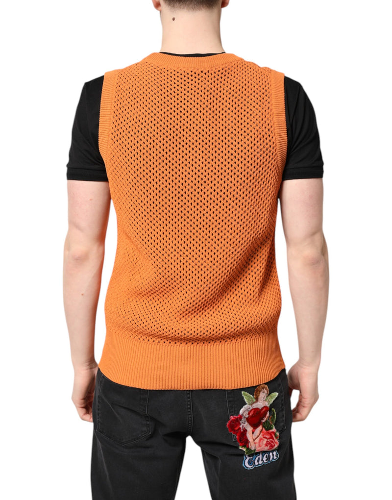 T-shirt orange en cachemire à col rond et sans manches de Dolce &amp; Gabbana