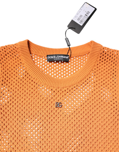 T-shirt orange en cachemire à col rond et sans manches de Dolce & Gabbana