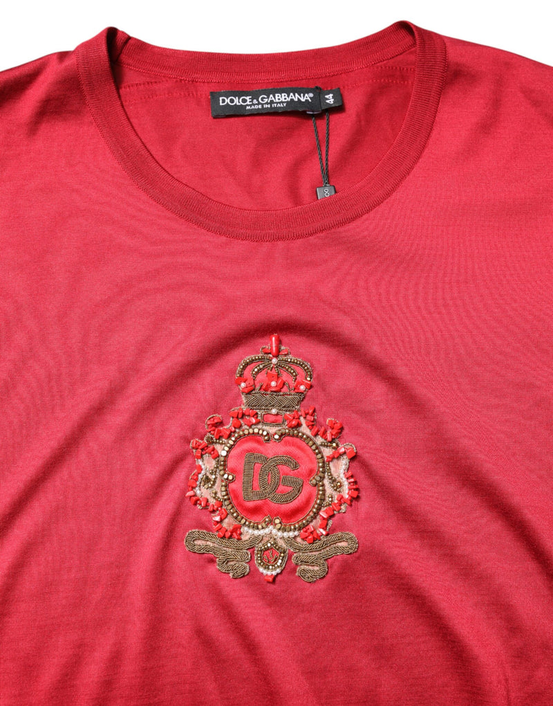 T-shirt à manches courtes en soie rouge Dolce &amp; Gabbana avec logo DG Crown.