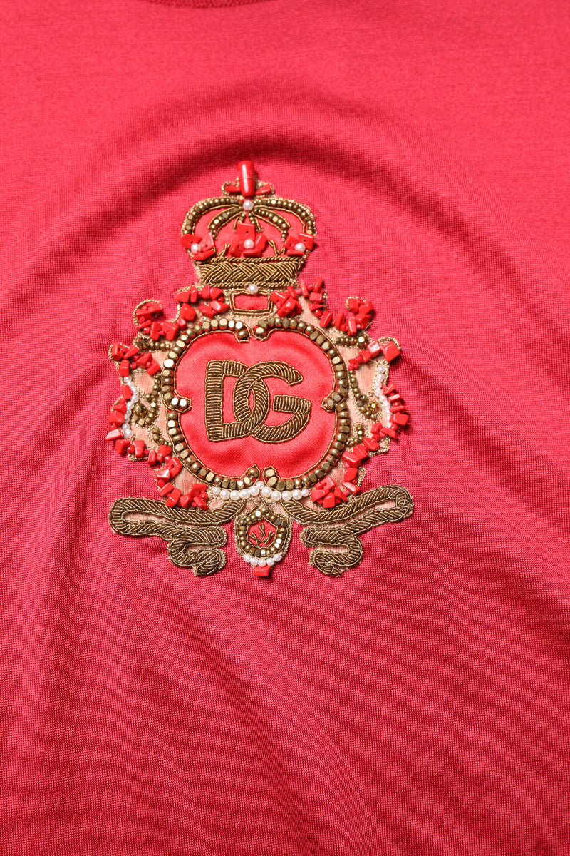 T-shirt à manches courtes en soie rouge Dolce &amp; Gabbana avec logo DG Crown.
