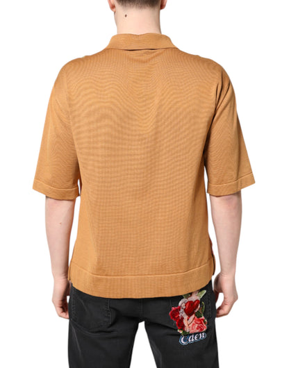 Dolce & Gabbana Brown Floral Collared Short Sleeve T-shirt