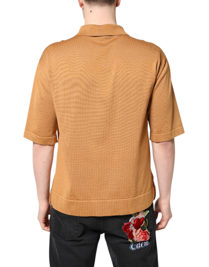 T-shirt à manches courtes à col floral marron de Dolce &amp; Gabbana
