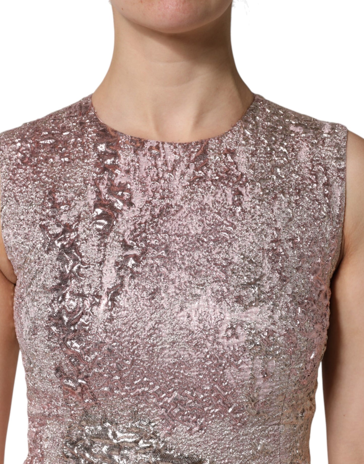 Dolce & Gabbana roze jacquard mouwloze, aansluitende minidoekjurk