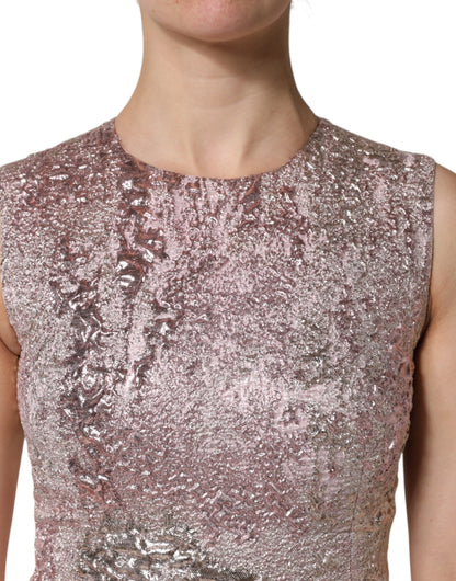 Dolce & Gabbana roze jacquard mouwloze, aansluitende minidoekjurk