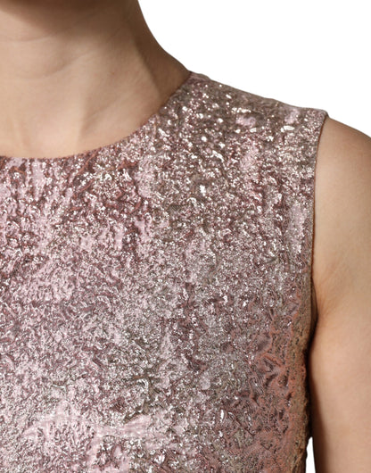 Dolce & Gabbana roze jacquard mouwloze, aansluitende minidoekjurk