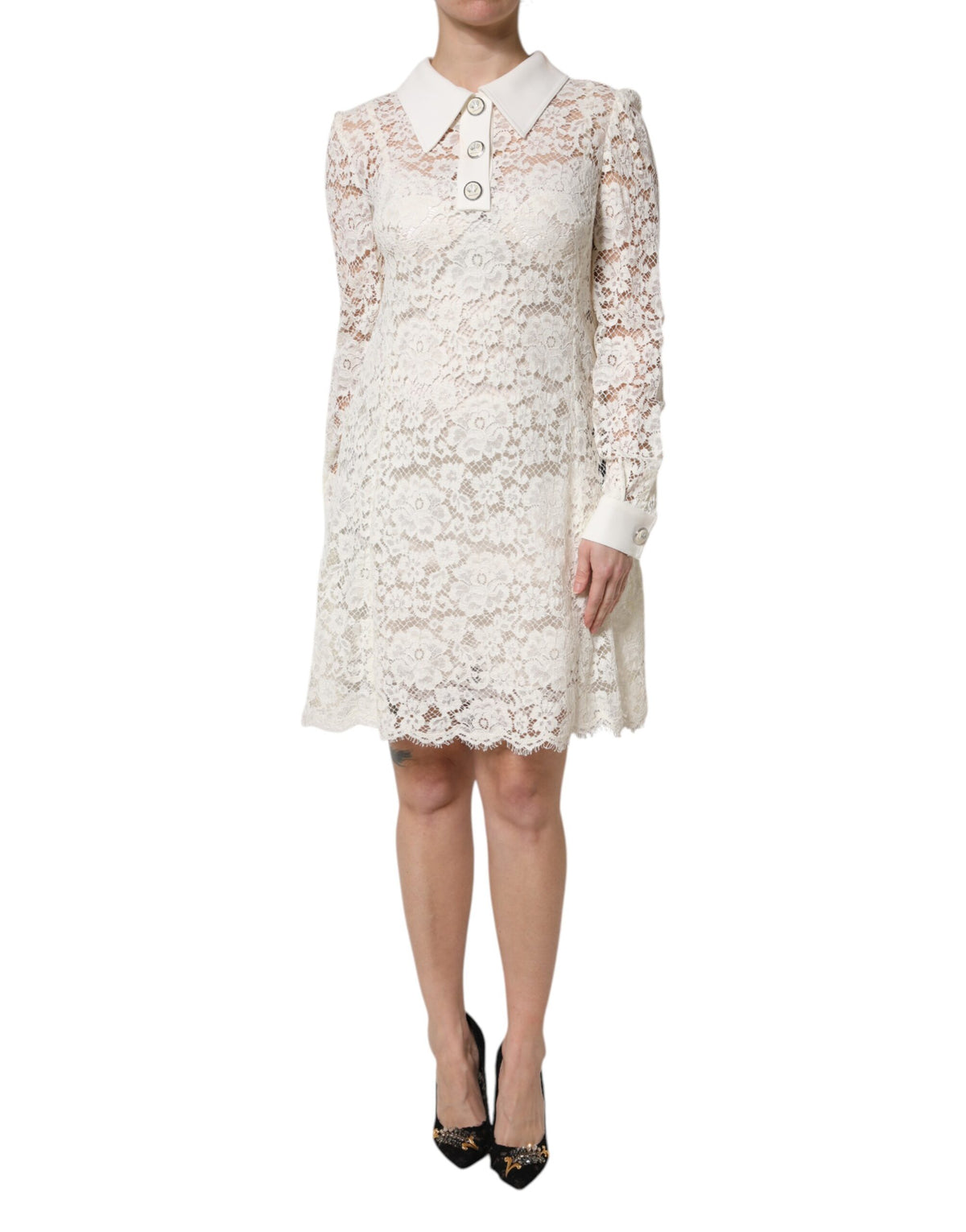 Robe Shift en Dentelle Florale Blanche Dolce & Gabbana