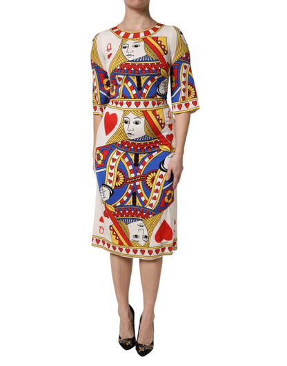 Dolce & Gabbana Witte Queen Of Heart Jurk met Korte Mouwen en Middellange Lengte