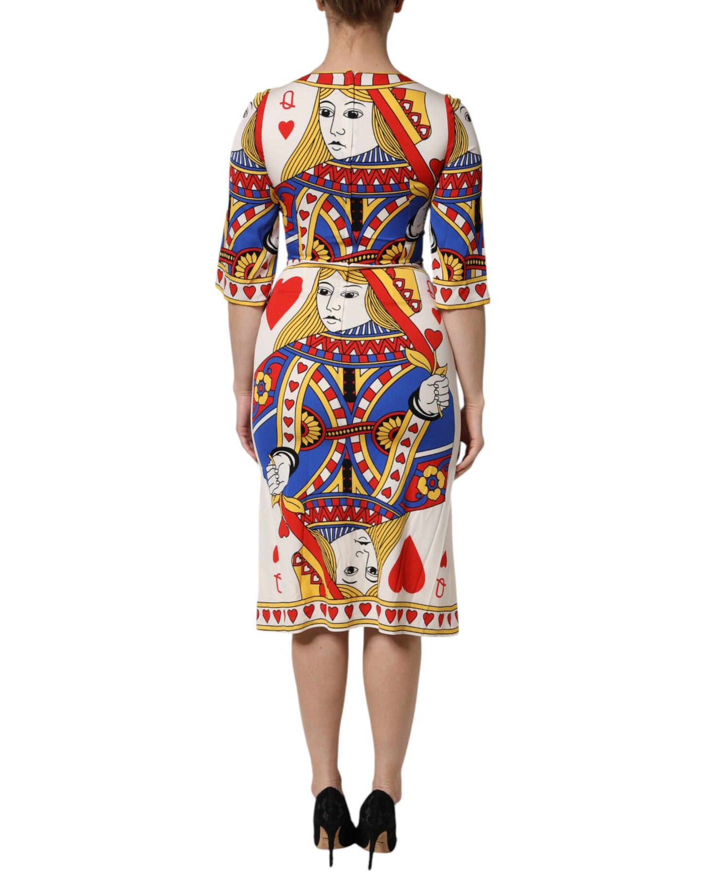 Dolce & Gabbana Witte Queen Of Heart Jurk met Korte Mouwen en Middellange Lengte