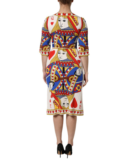 Dolce & Gabbana Witte Queen Of Heart Jurk met Korte Mouwen en Middellange Lengte