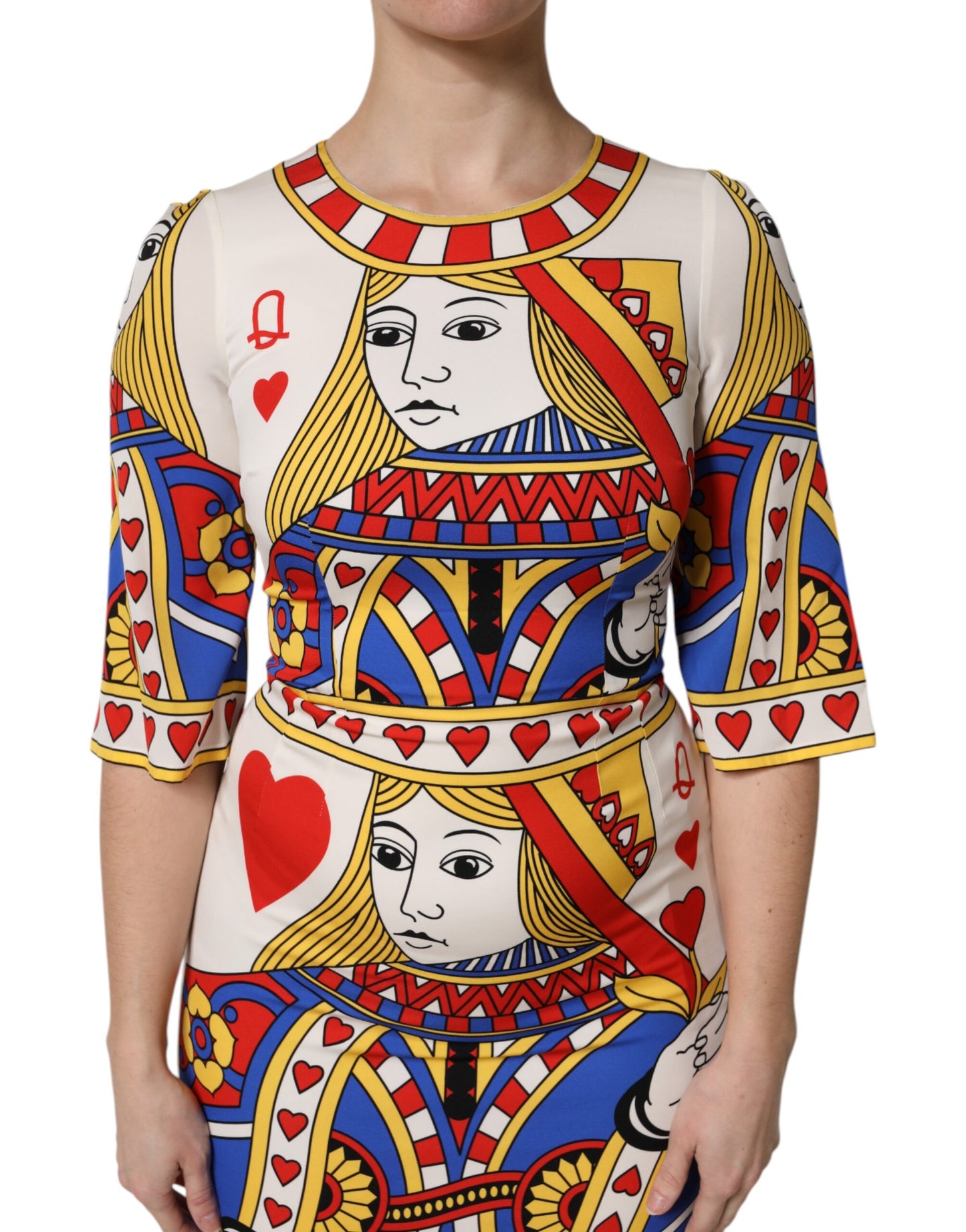 Dolce & Gabbana Witte Queen Of Heart Jurk met Korte Mouwen en Middellange Lengte