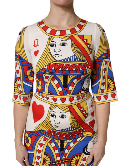 Dolce & Gabbana Witte Queen Of Heart Jurk met Korte Mouwen en Middellange Lengte
