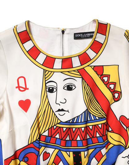 Dolce & Gabbana Witte Queen Of Heart Jurk met Korte Mouwen en Middellange Lengte