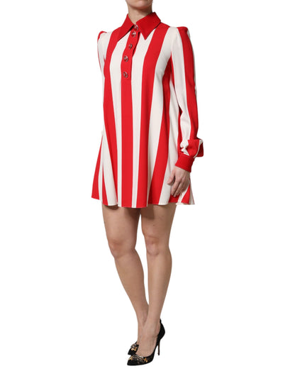 Dolce & Gabbana White Red Stripes Long Sleeves Mini Dress