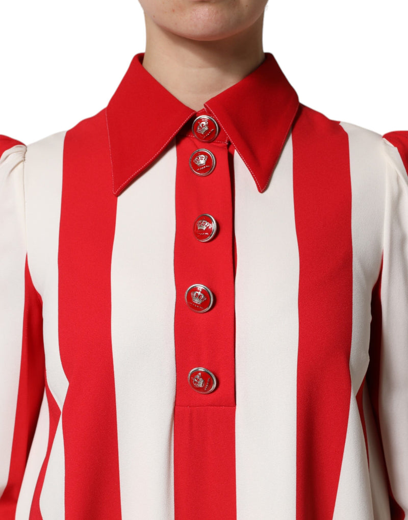 Dolce & Gabbana White Red Stripes Long Sleeves Mini Dress