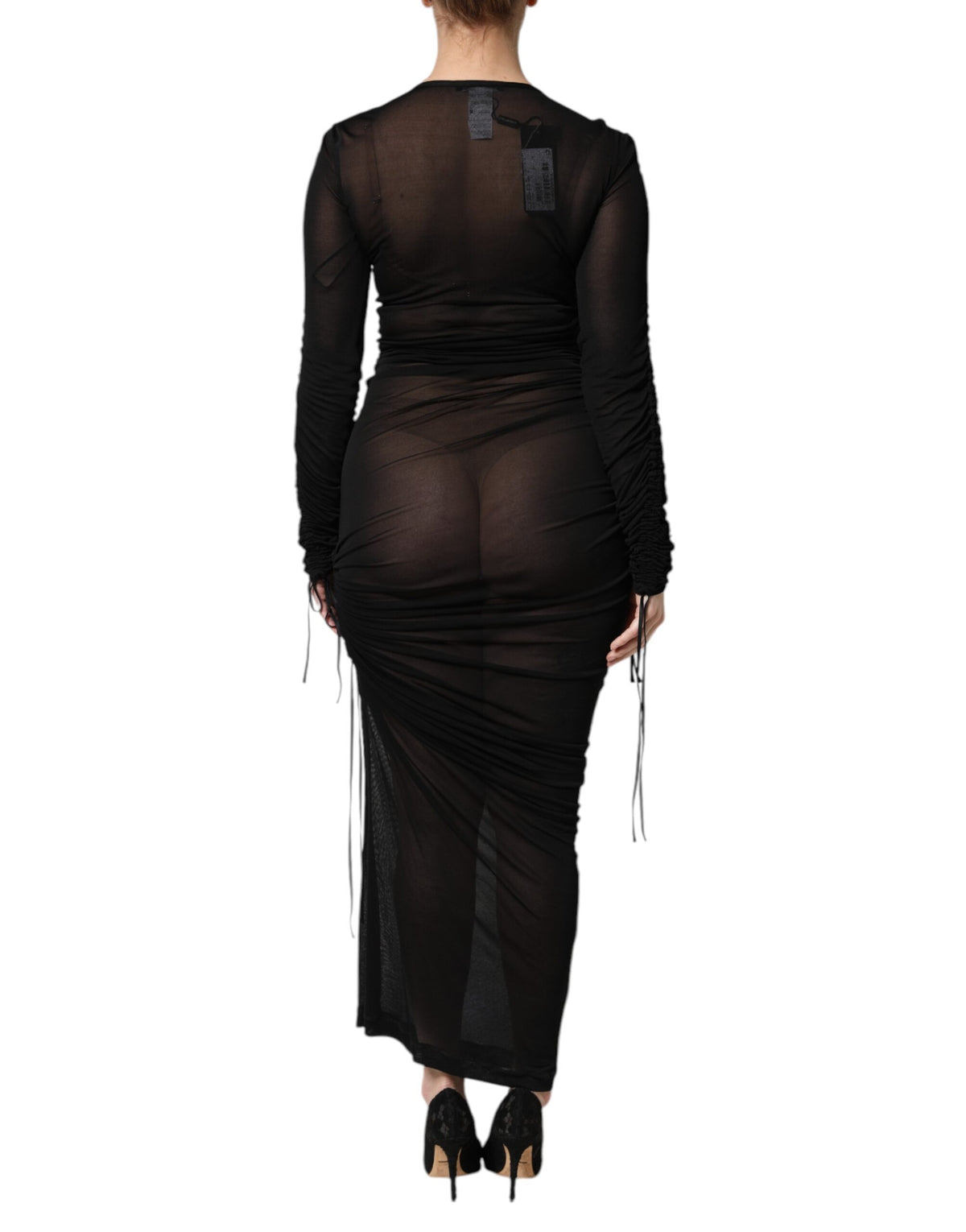 Dolce & Gabbana Robe Longue Bodycon Noire avec Détails en Maille