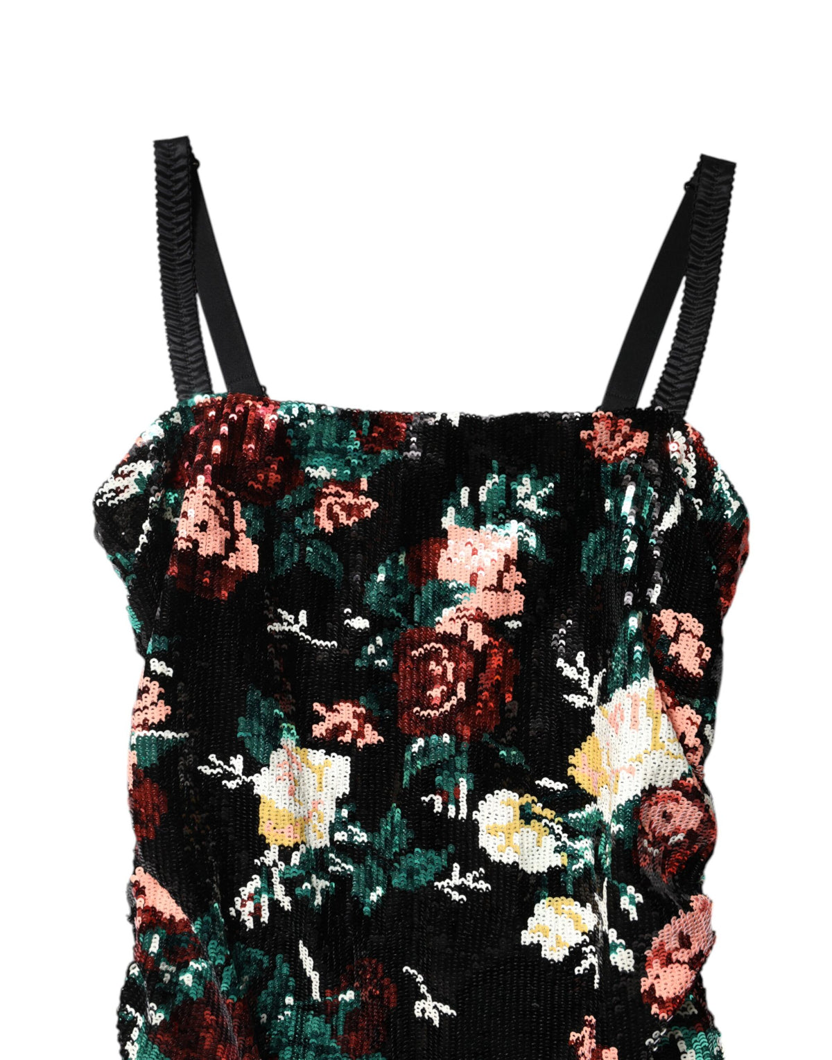 Dolce & Gabbana Robe Fourreau Sans Manches en Sequins Floraux Noire