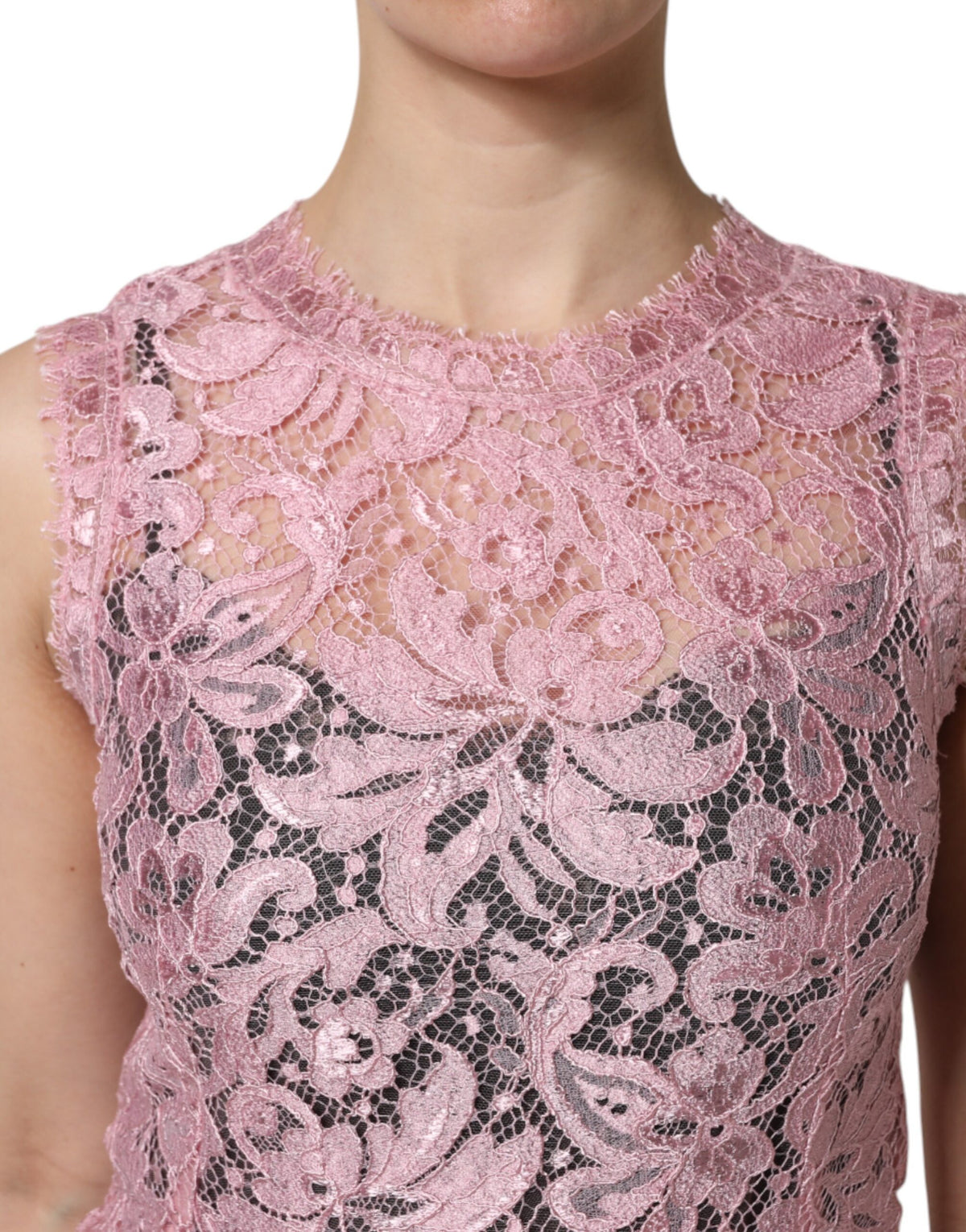 Robe sans manches Dolce & Gabbana en dentelle florale rose