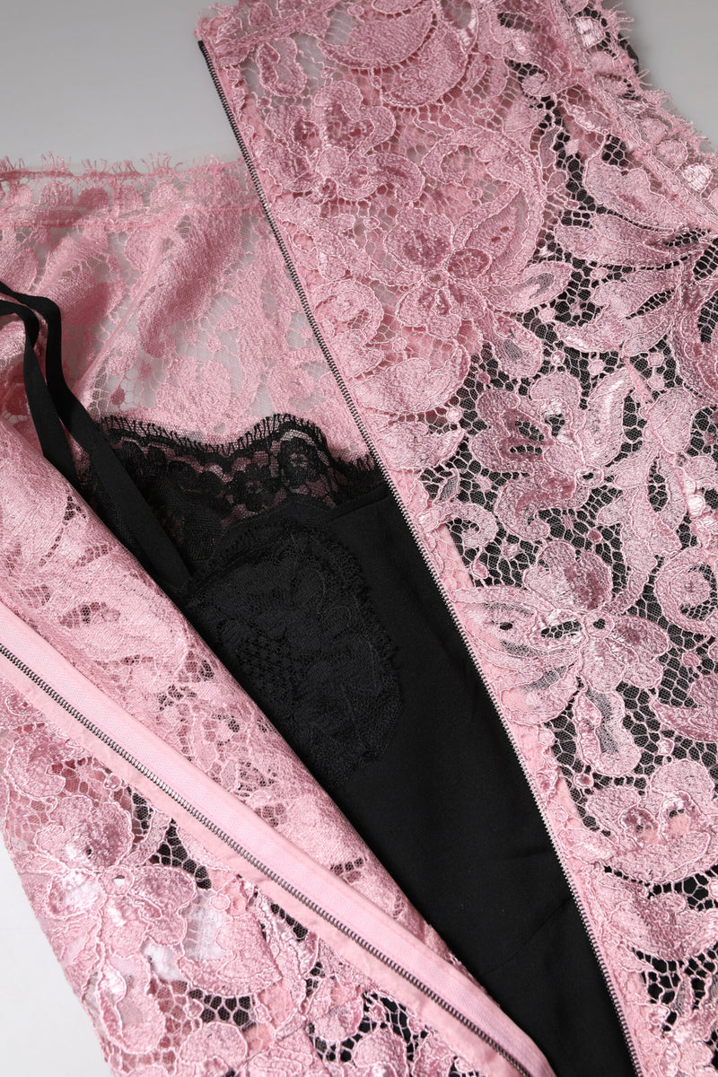 Dolce & Gabbana Pink Floral Lace Sleeveless Sheath Dress