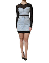 Dolce & Gabbana Black and Blue Long Sleeves Denim Mini Dress