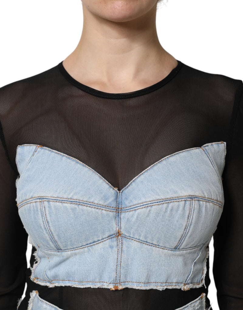 Dolce & Gabbana Black and Blue Long Sleeves Denim Mini Dress