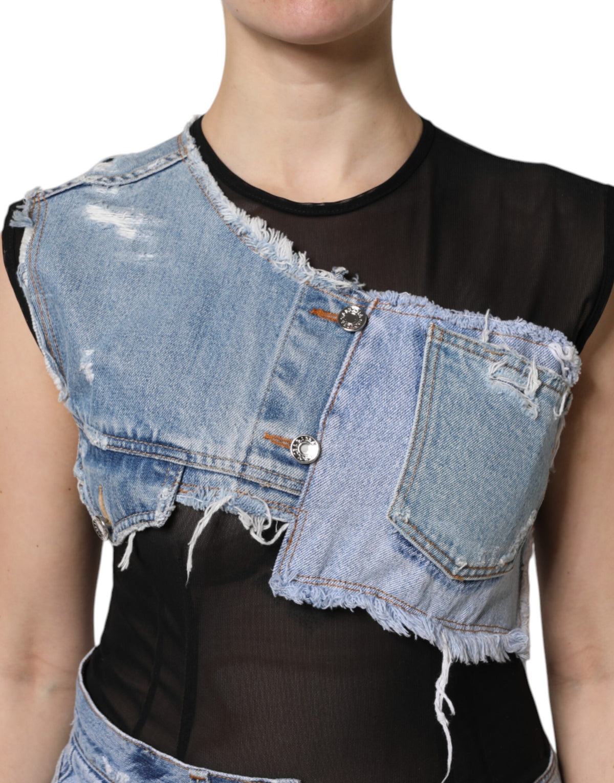 Robe Mini Sans Manches en Denim Noir et Bleu Dolce & Gabbana