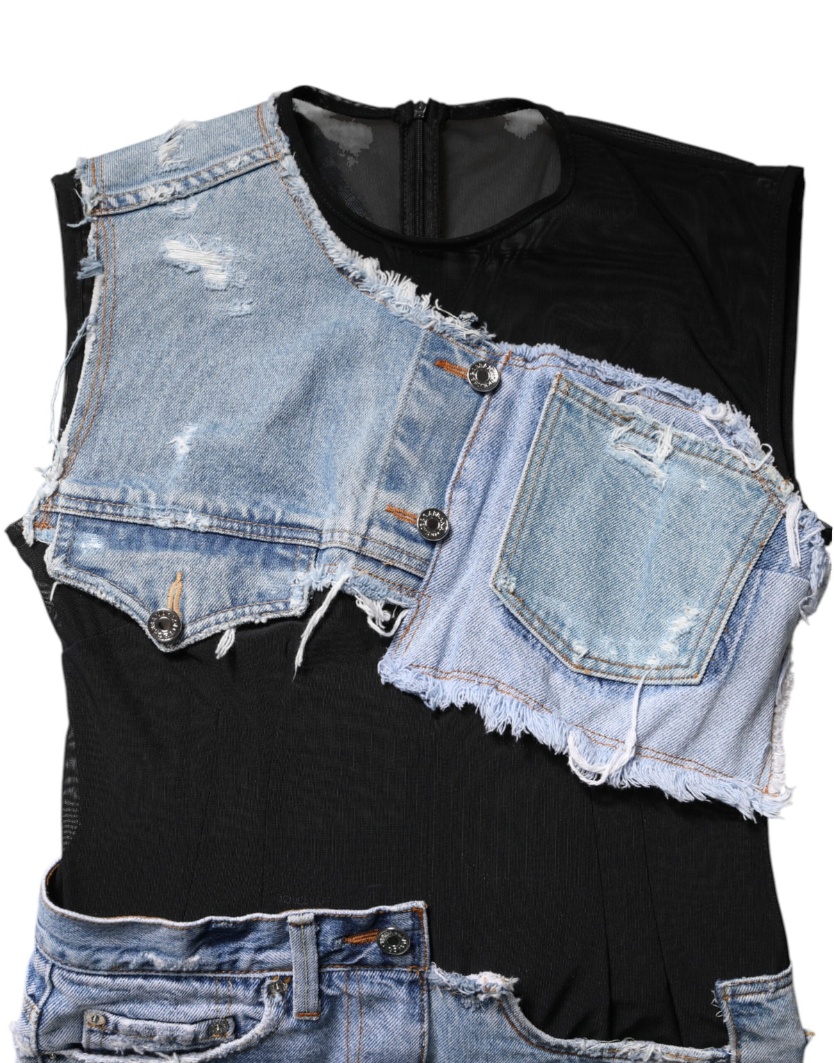Robe Mini Sans Manches en Denim Noir et Bleu Dolce & Gabbana