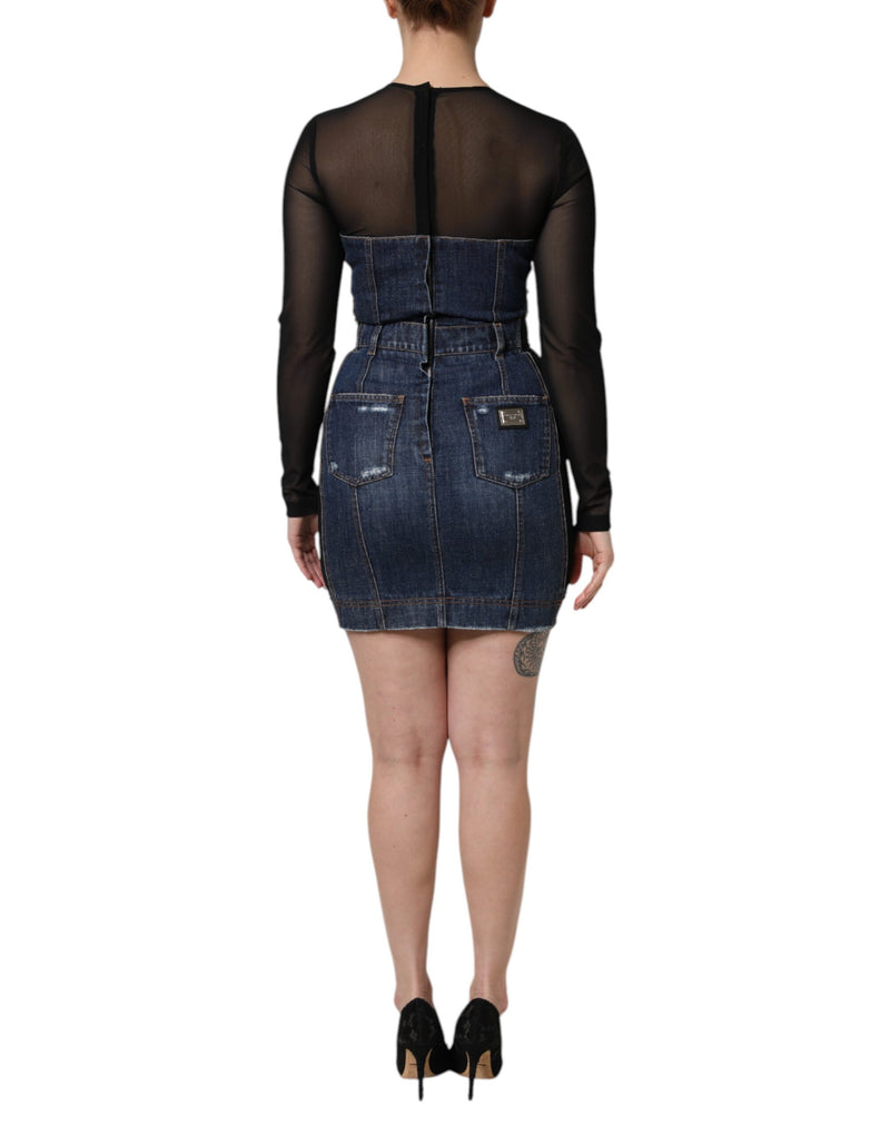 Dolce & Gabbana Black and Blue Long Sleeves Denim Mini Dress