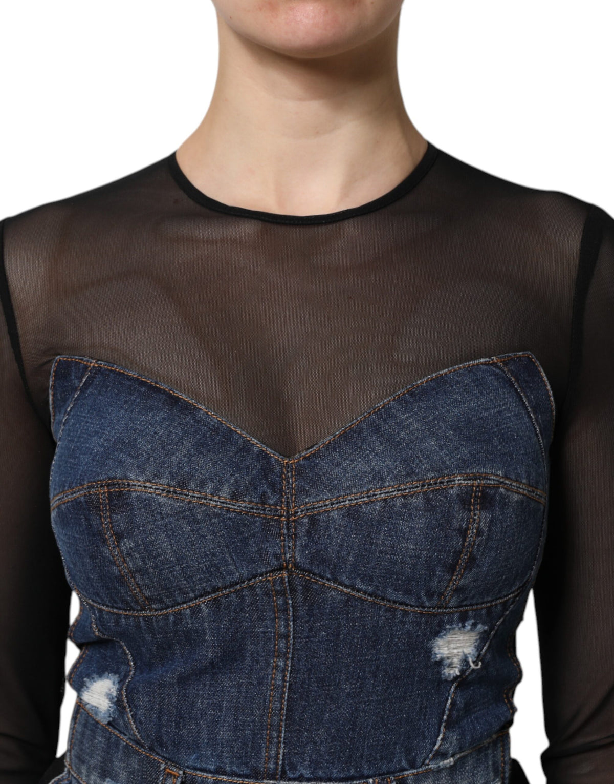 Robe Mini en Jean à Manches Longues Dolce & Gabbana Noir et Bleu