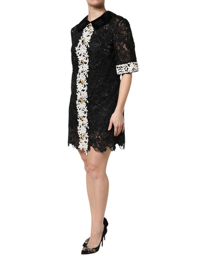 Dolce & Gabbana Black Floral Lace Embellished Mini Dress