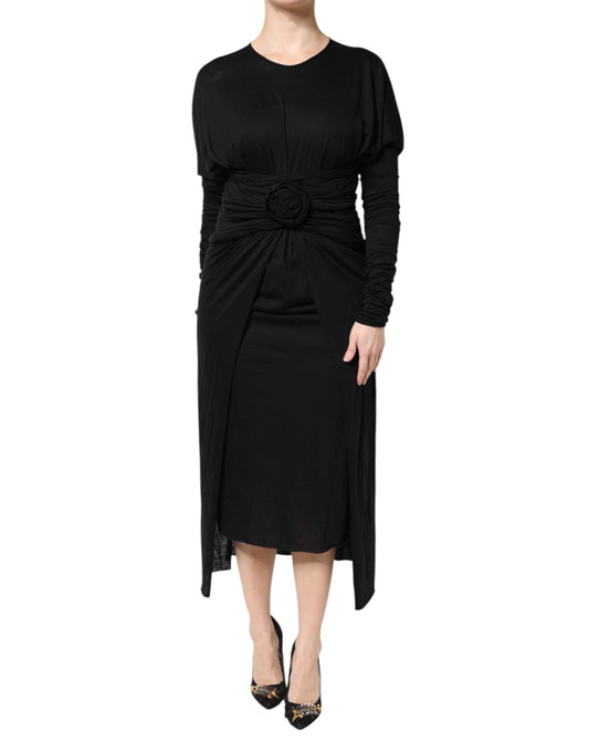 Robe Midi Époussetée en Laine Noire Dolce & Gabbana